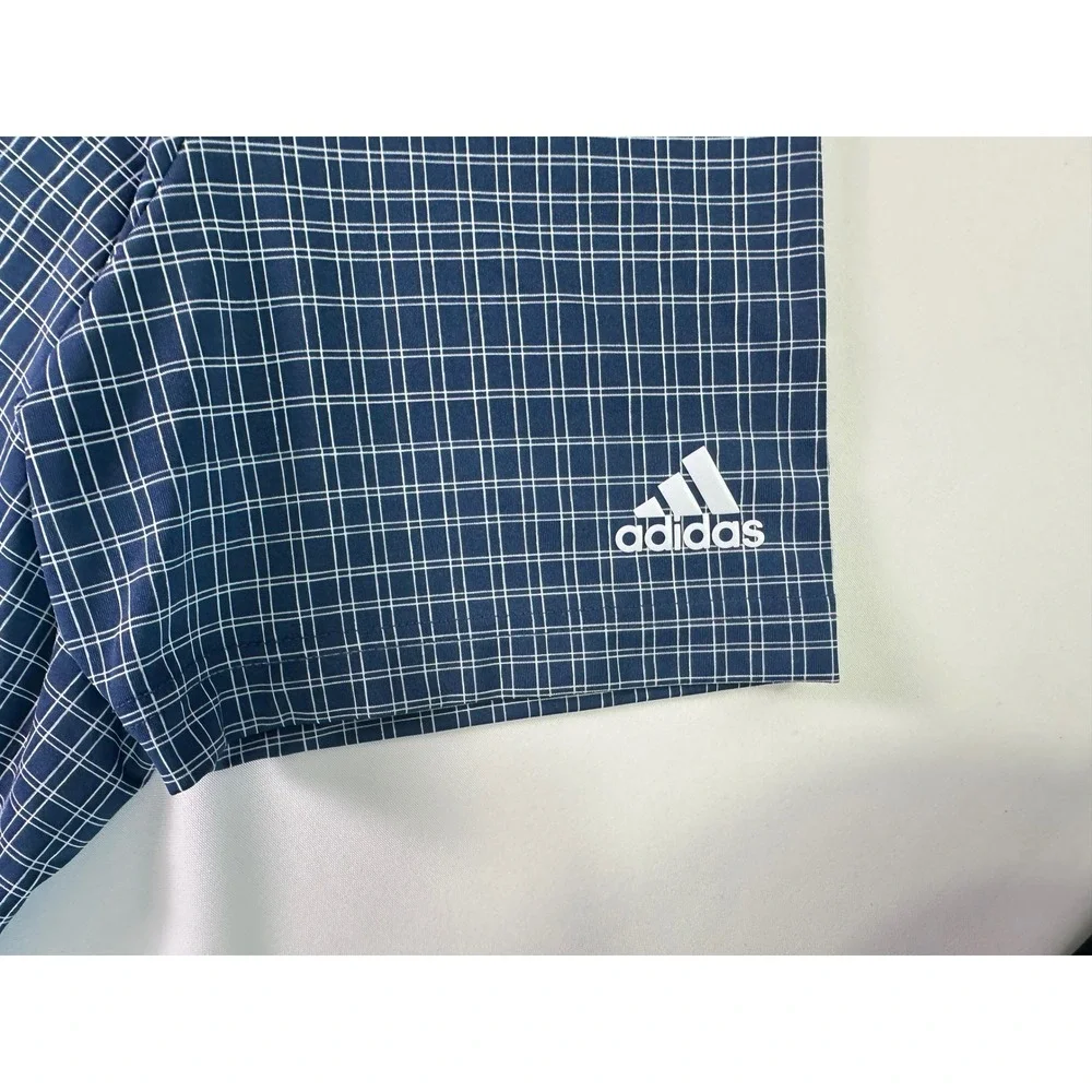 Adidas Golf Polo Shirt Primegreen Plaid‎ Short Sleeve Blue 2XL Mens